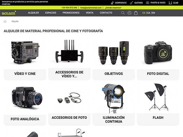 web page Aclam Camera Rental BCN