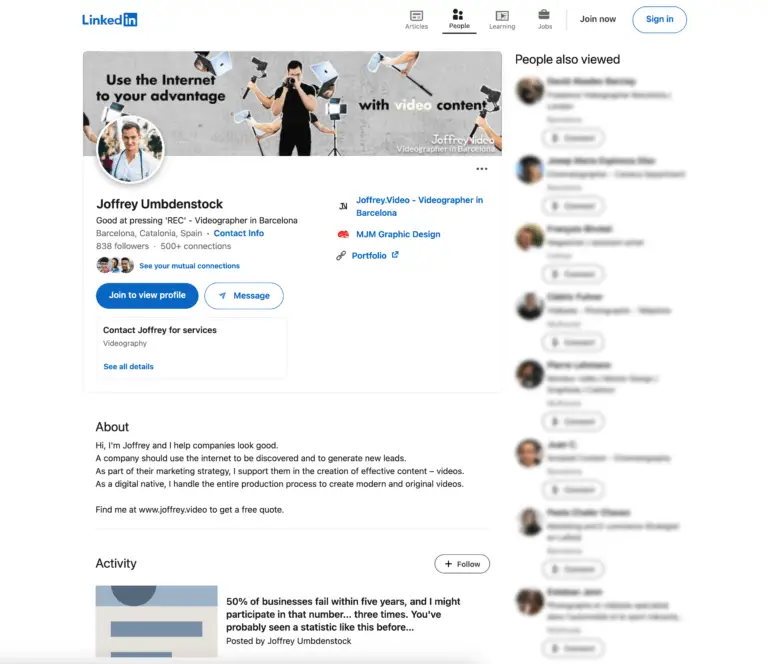 LinkedIn search for a video editor in barcelona