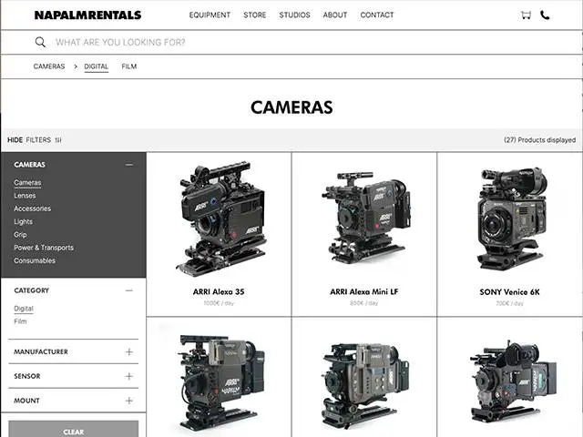 web page Napalm Rentals Camera Rental BCN